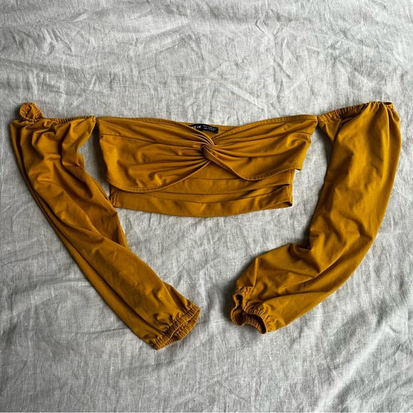 Mustard Off-the-Shoulder Long Sleeve Crop Top - Picture 1 of 1